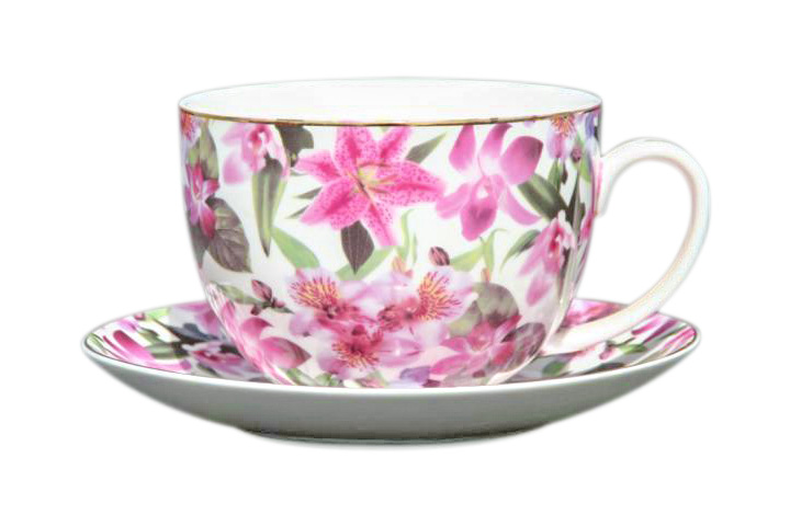 Lily Rainbow BIG Cup and Saucer Set - Click Image to Close